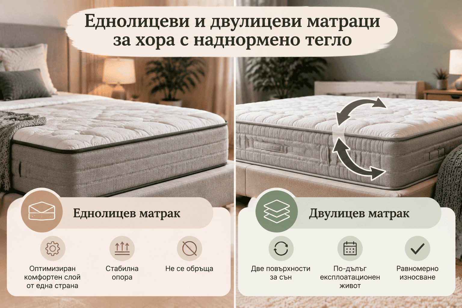 еднолицев и двулицев матрак за тежки хора
